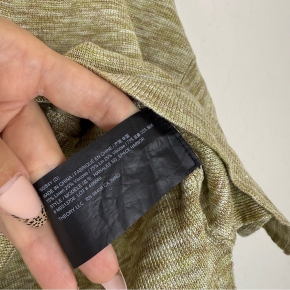 Theory Women's Green Hanalee Space Dye Linen Blend Cardigan Sweater - Picture 9 of 10